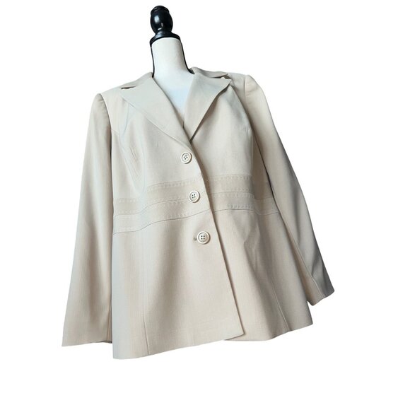 Liz Claiborne Beige Blazer Jacket Pinstriped Lined 3 Button Defined Waist 18W - Picture 5 of 8